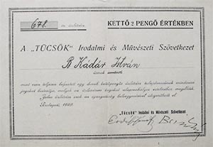 Tcsk Irodalmi s Mvszeti Szvetkezet zletrsz 2 peng 1939