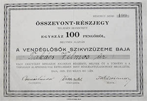 Vendglsk Szikvzzeme Baja sszevont-rszjegy 100 peng 1929