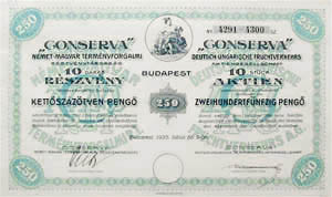 Conserva Nmet-Magyar Termnyforgalmi Rszvnytrsasg rszvny 250 peng 1935