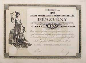 Els Gyulai Kereskedelmi Rszvnytrsasg rszvny 500 korona 1922