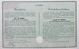 EOS Kereskedelmi Rszvnytrsasg rszktvny 5000 aranypeng 1937