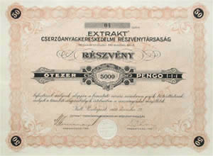 Extrakt Cserzanyagkereskedelmi Rszvnytrsasg rszvny 5000 peng 1932