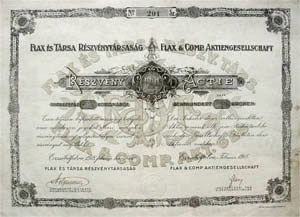 Flax s Trsa Rszvnytrsasg rszvny 800 korona 1918 Erzsbetfalva
