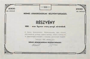 Hermes rukereskedelmi Rszvnytrsasg rszvny 1000 arany peng 1937