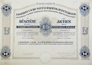 Nagybtony-jlaki Egyeslt Iparmvek Rszvnytrsasg rszvny 10x15 150 peng 1928
