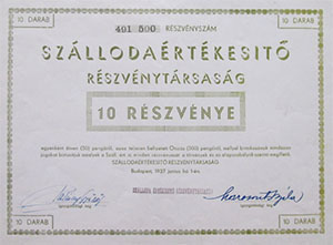 Szlloda rtkest Rszvnytrsasg rszvny 10x50 500 peng 1937