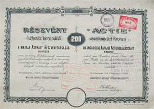 Magyar Asphalt Rszvnytrsasg 200 korona 1920