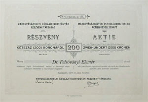 Marosvsrhelyi Kolajfinomtgyr Rszvnytrsasg 200 korona 1918
