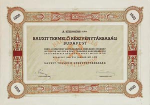 Bauxit Termel Rszvnytrsasg rszvny 1000 peng 1943