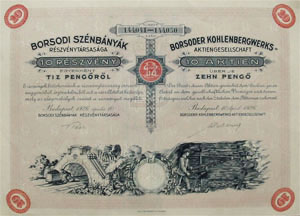 Borsodi Sznbnyk Rszvnytrsasg rszvny 100 peng 1926
