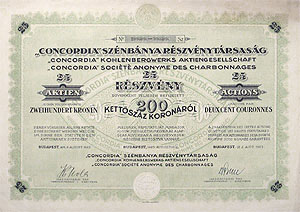 Concordia Sznbnya Rszvnytrsasg rszvny 5000 korona 1923