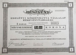 Edelnyi Ksznbnya Vllalat Rszvnytrsasg rszvny 400000 korona 1925 Edelny