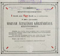 Magyar ltalnos Ksznbnya Rszvnytrsasg rszvnyelismervny 200 peng 1946