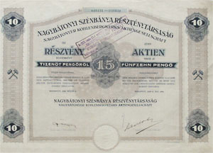 Nagybtonyi Sznbnya Rszvnytrsasg rszvny 10x15 peng 1926
