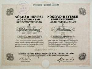Ngrd-Hevesi Ksznbnyk Rszvnytrsasg rszvny 5x200 1000 korona 1923