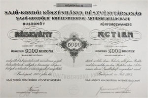 Saj-Kondi Ksznbnya Rszvnytrsasg rszvny 25x200 5000 korona 1923