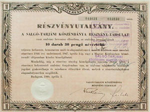 Salg-Tarjni Ksznbnya Rszvny-Trsulat rszvnyutalvny 10x30 peng 1946