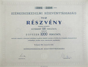 Sznkereskedelmi Rszvnytrsasg rszvny 10x100 1000 peng 1940