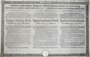 Urikny-Zsilvlgyi Magyar Ksznbnya Rszvnytrsasg jelzlogos elsbbsgi ktvny 400 korona 420 frank 1905