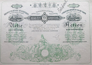 Adria Magyar Kirlyi Tengerhajzsi Rszvnytrsasg rszvny 200 korona 1901
