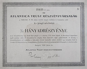 Atlantica Trust 5/25 hnyadrszvny 4 peng 1928