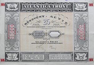 Atlantica Trust rszvny 25x1000 25000 korona 1923