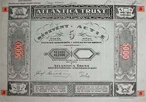 Atlantica Trust rszvny 5x1000 5000 korona 1923