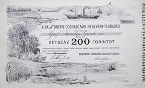 Balatoni Hajzsi Rszvnytrsasg 200 forint 1888 / 1891