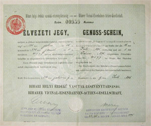 Bihari Helyi rdek Vasutak Rszvnytrsasg lvezeti jegy 1896