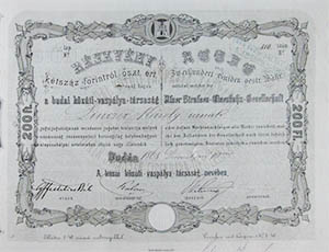 Budai Kzti Vasplya-Trsasg rszvny 200 forint 1868 Buda