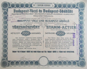 Budapest-Vci s Budapest-Gdlli Helyi rdek  Vasutak trzsrszvny 2000 korona 1908