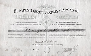 Budapesti Kzti Vasplya-Trsasg lvezeti jegy 100 korona 1918