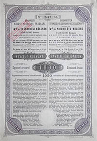 Budapesti Kzti Vasplya-Trsasg kotveny 1000 korona 1895