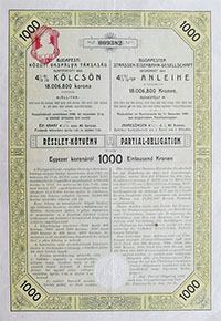 Budapesti Kzti Vasplya-Trsasg kotveny 1000 korona 1912