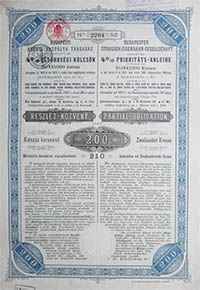 Budapesti Kzti Vasplya-Trsasg kotveny 200 korona 1895