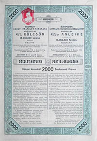 Budapesti Kzti Vasplya-Trsasg rszletktvny 2000 korona 1912