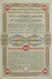 Budapesti Villamos Vrosi Vast Rszvnytrsasg ktvny 2000 korona 1908