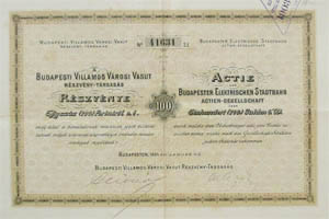 Budapesti Villamos Vrosi Vast Rszvnytrsasg rszvny 100 forint 1895