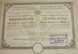 Debrecen-Fzesabony-Ohat-Polgri Helyi rdek Vast Rszvnytrsasg trzsrszvny 100 forint 1889