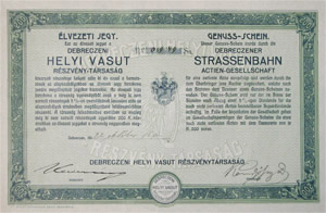 Debreczeni Helyi Vast Rszvnytrsasg lvezeti jegy 1922 Debrecen