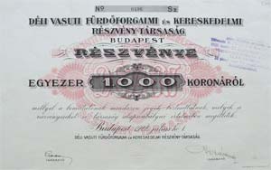 Dli Vasti Frdforgalmi s Kereskedelmi Rszvnytrsasg rszvny 1000 korona 1922