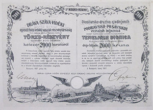 Drva-Szva Vidki Helyi rdek Vast Rszvnytrsasg trzsrszvny 10x200 korona 1907