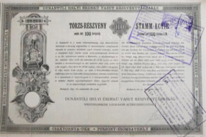 Dunntli Helyi rdek Vast Rszvnytrsasg trzsrszvny 100 forint 1891