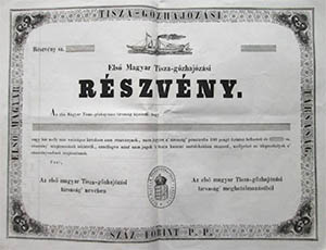 Els Magyar Tisza Gzhajzsi Trsasg rszvny 100 forint 1847