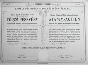 Erdly-Dlvidki Vast Rszvnytrsasg trzsrszvny 50x200 10000 korona 1911