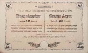 Felser-Tarcsa-Felslvi Helyi rdek Vast Rszvnytrsasg trzs rszvny 200 korona 1902