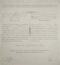 Fertvidki Helyi rdek Vast Rszvnytrsasg lvezeti jegy 1944