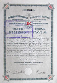 Fertvidki Helyi rdek Vast Rszvnytrsasg trzsrszvny 200 forint 1897