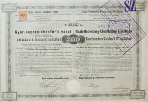 Gyr-Sopron-Ebenfurti Vast Rszvnytrsasg rszvny 200 forint 1876