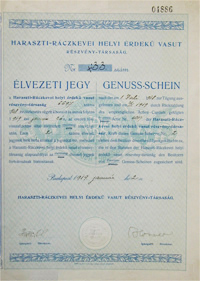 Haraszti-Rczkevei Helyi rdek Vast Rszvnytrsasg lvezeti jegy 1919